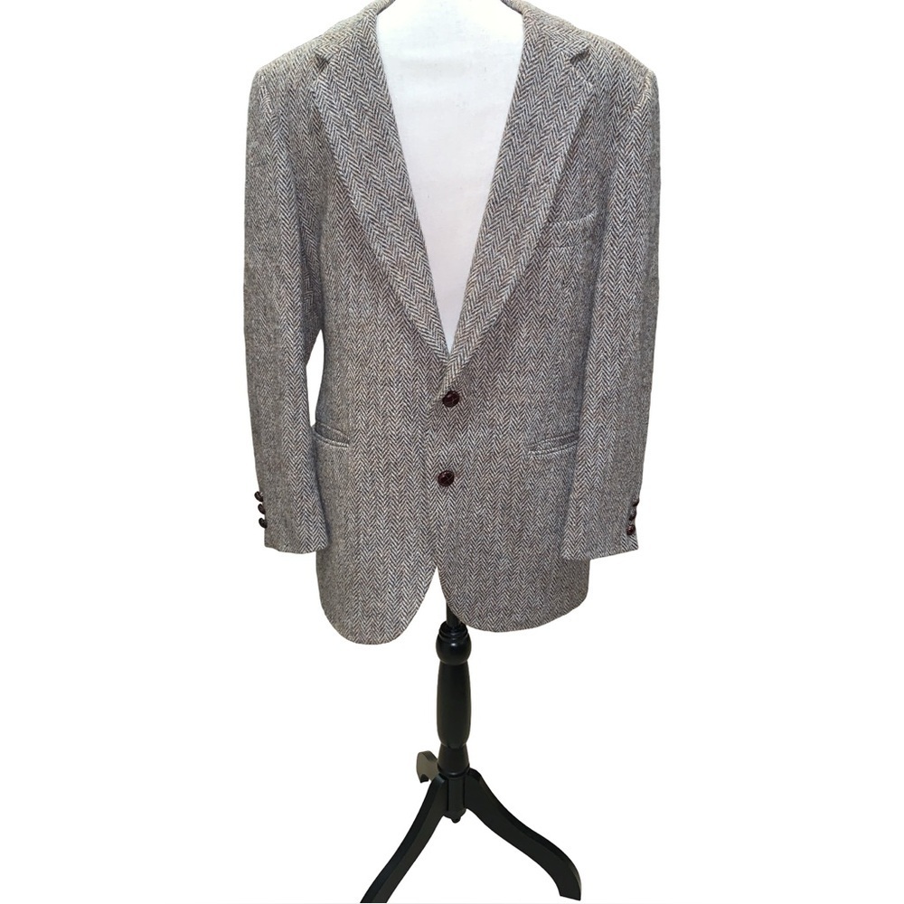 Vintage Harris tweed 100% Scottish wool Tan Herringbone sport blazer jacket